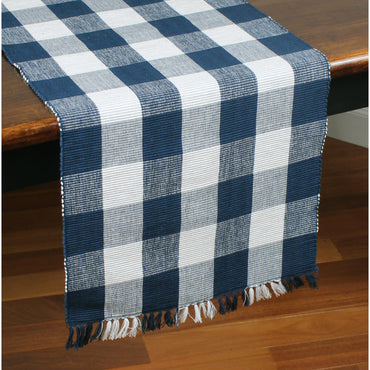Buffalo Check Navy Blue Table Runner 14x45 - Interiors by Elizabeth