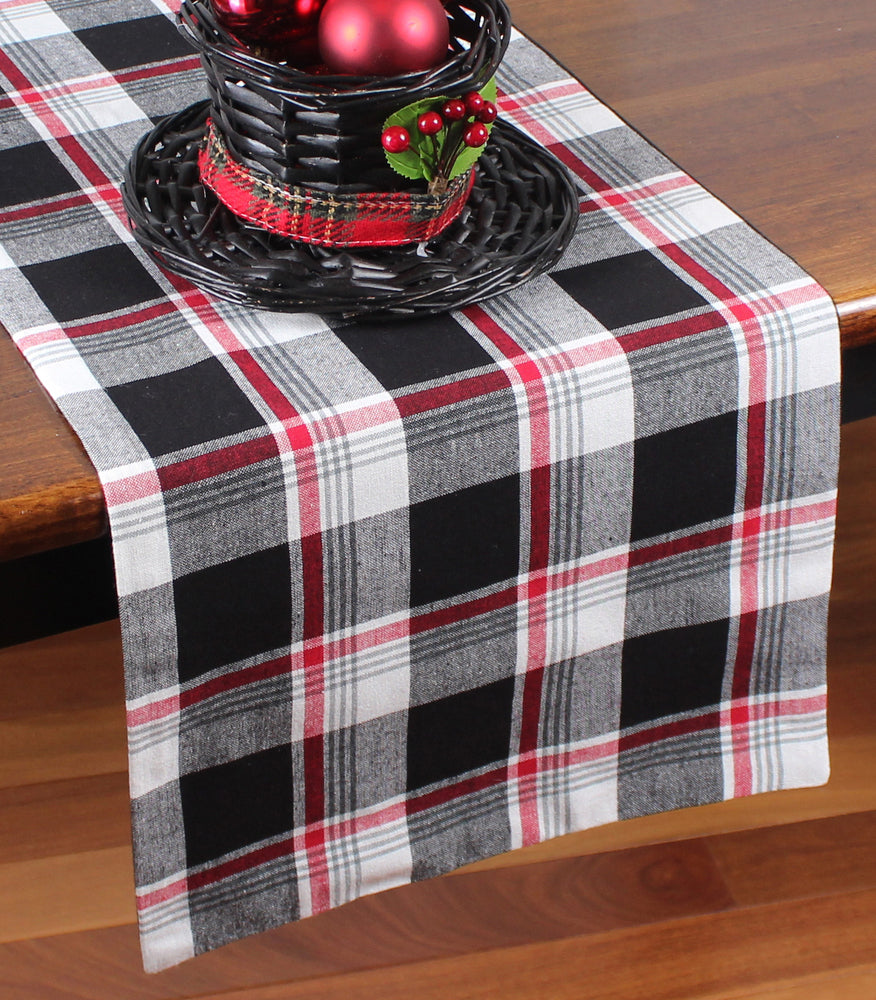 Winter Plaid Black, Red, Cream Table Runner  - Interiors by Elizabeth