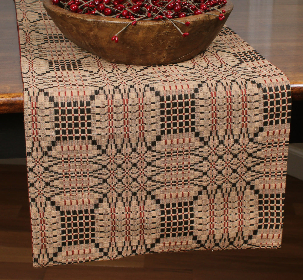 Trenton Jacquard Nutmeg Black Red Table Runner  - Interiors by Elizabeth
