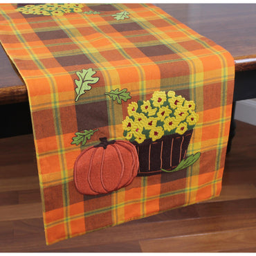 F Autumn Plaid Mums Runner - Interiors by Elizabeth