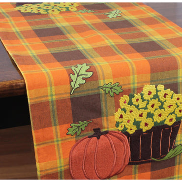F Autumn Plaid Mums Runner TR336020