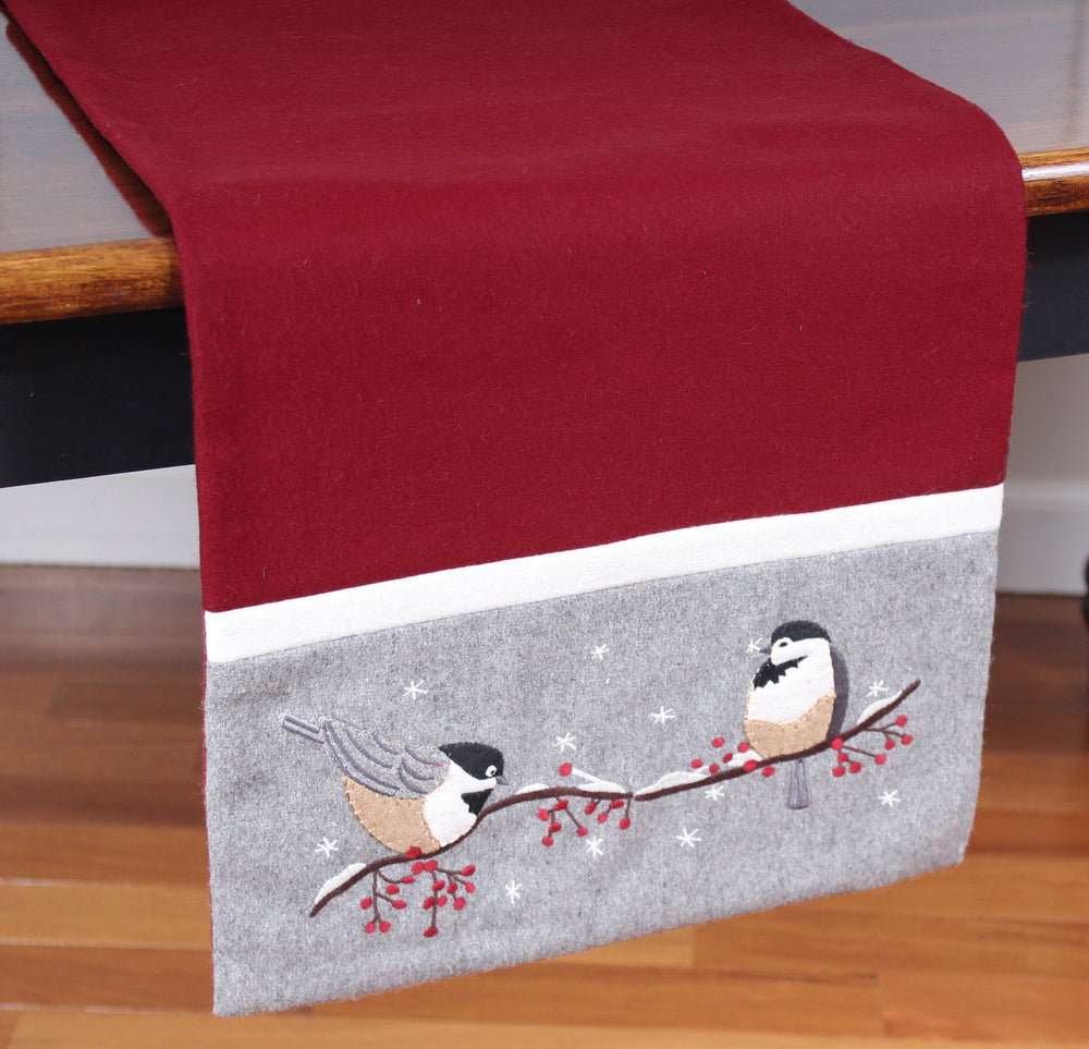 Chickadees Red Table Runner  - Interiors by Elizabeth