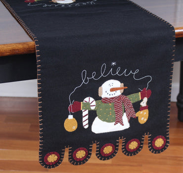 Snowman Believe Black Table Runner  - Interiors by Elizabeth