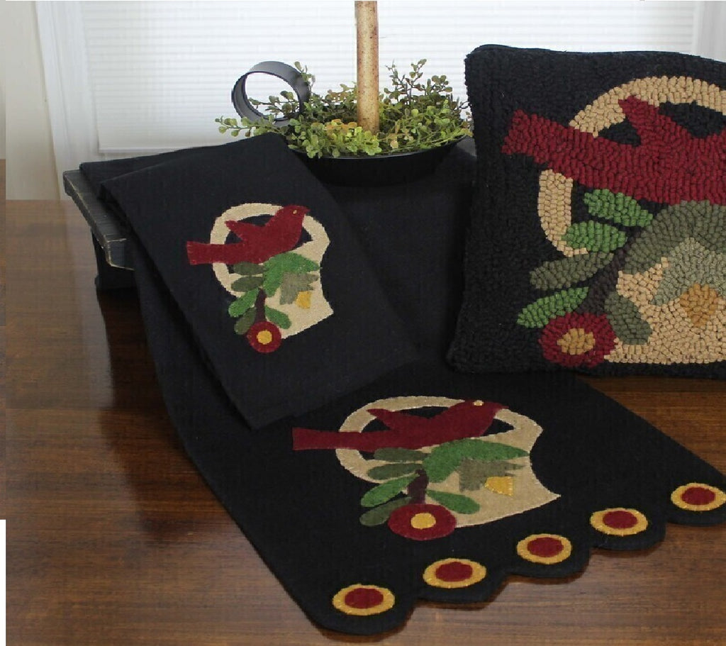 Bird in Basket Black Table Runner  - Interiors by Elizabeth
