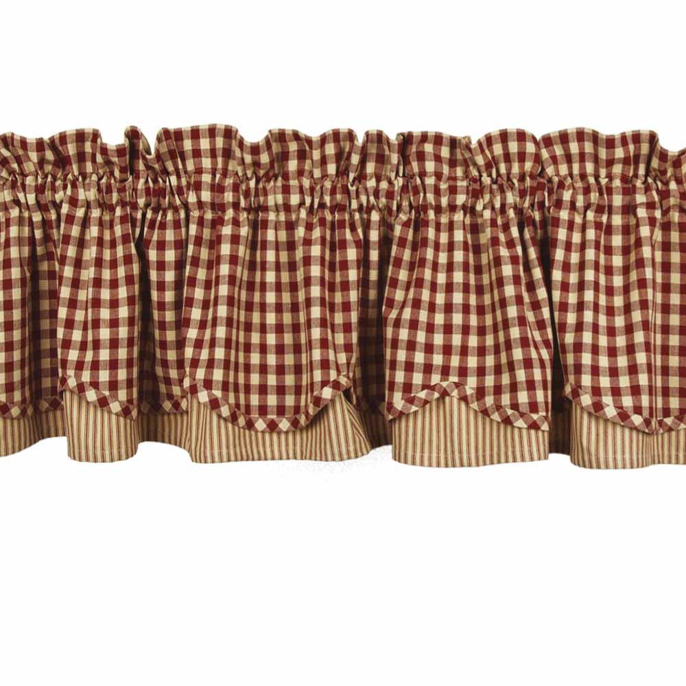 Barn Red-Nutmeg Heritage House Check Barn Red Fairfield Valance - Lined - Interiors by Elizabeth