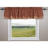 Thumbnail for Barn Red-Nutmeg Red Vine Print with Ticking Fairfield Valance - Lined - Interiors by Elizabeth
