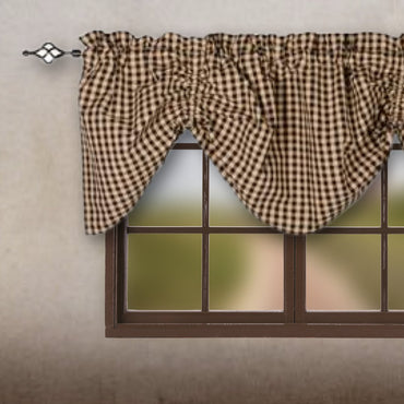 Heritage House Check Gathered Valance Black - Nutmeg - Lined - Interiors by Elizabeth