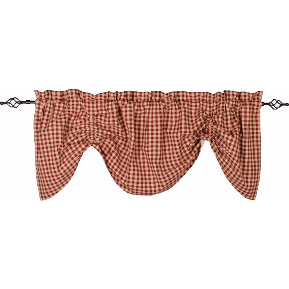 Heritage House Check Gathered Valance Barn Red - Nutmeg - Lined - Interiors by Elizabeth