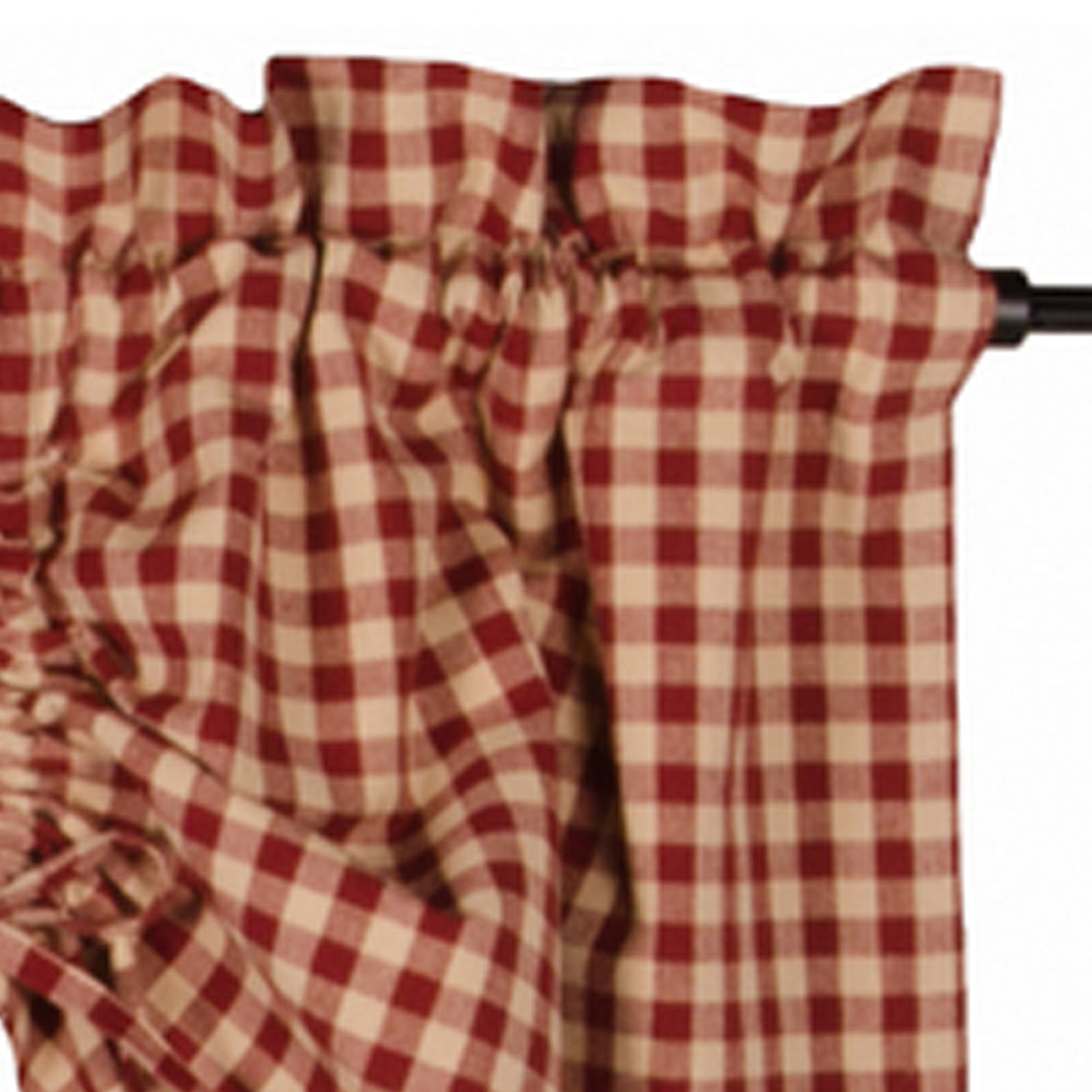 Heritage House Check Gathered Valance Barn Red Nutmeg Lined VG100017