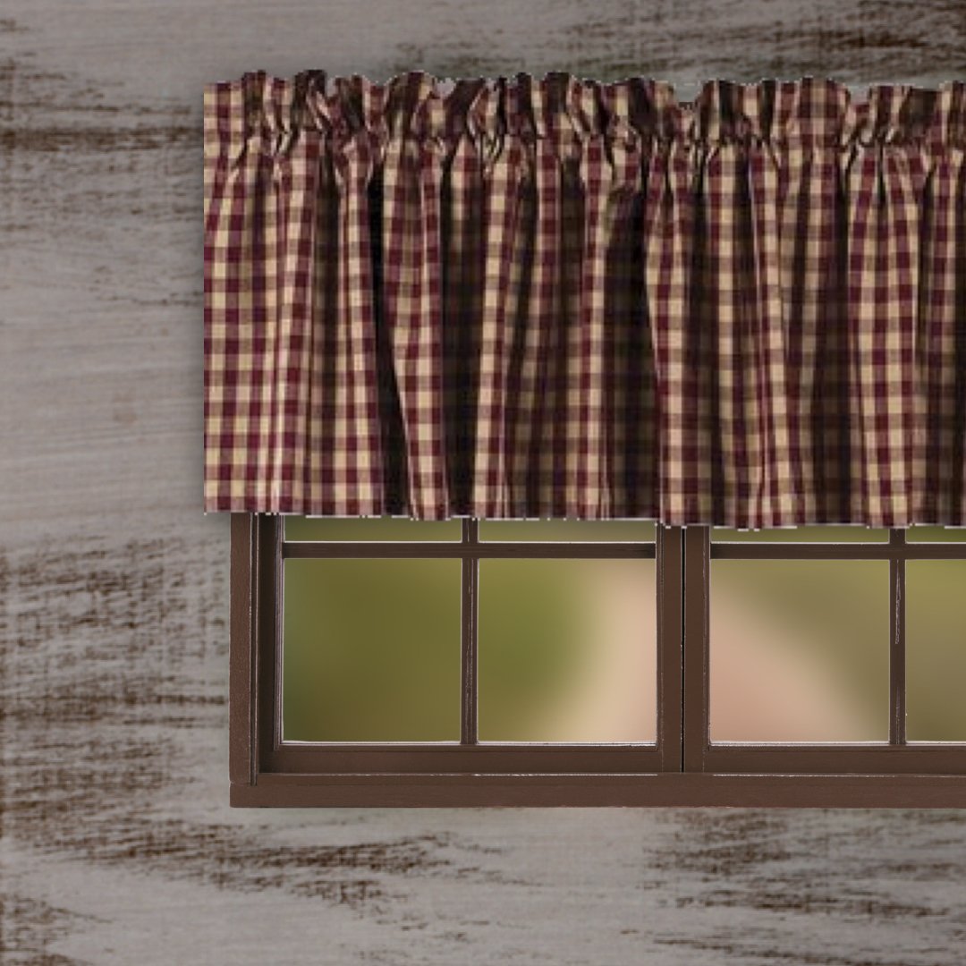 Barn Red-Nutmeg Heritage House Check Barn Red Valance - Lined - Interiors by Elizabeth