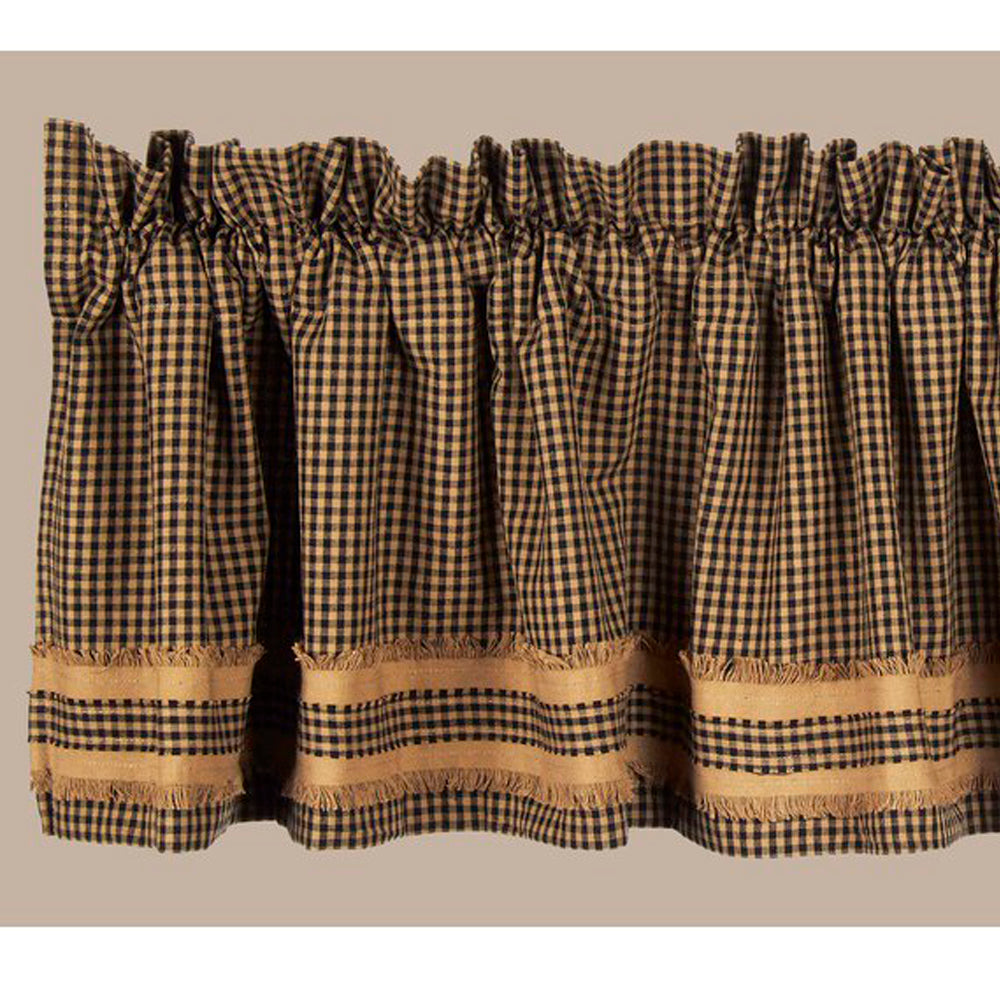 Black Oat Newbury Gingham Black W/Oat Trim Valance Lined