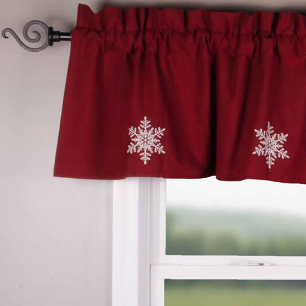 Snowflake Barn Red Valance Lined